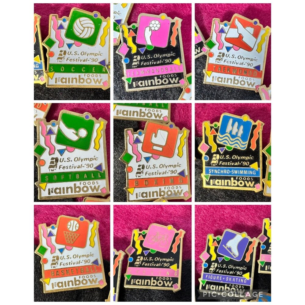 1990 U.S. Olympic Festival Rainbow Foods Hat Pins 62 PC Collectible Minnesota - Picture 2 of 16